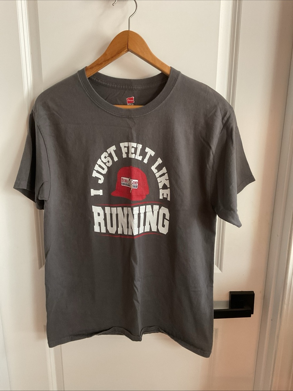 Hanes Gray Tee with Red Graphic - 'I Just Felt Like Running'